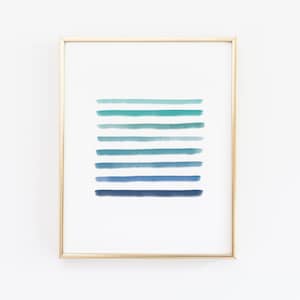 Blue and Green Ombre Sea Stripes - Printable Wall Art // Downloadable Print, Digital Download Print / Blue and Green Gouache Painting
