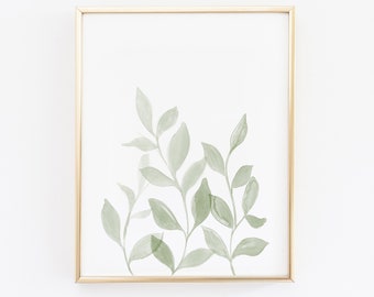 Watercolor Leaves No 2 - Printable Wall Art // Tirage téléchargeable, Impression numérique en téléchargement / Impression de feuilles d’aquarelle verte