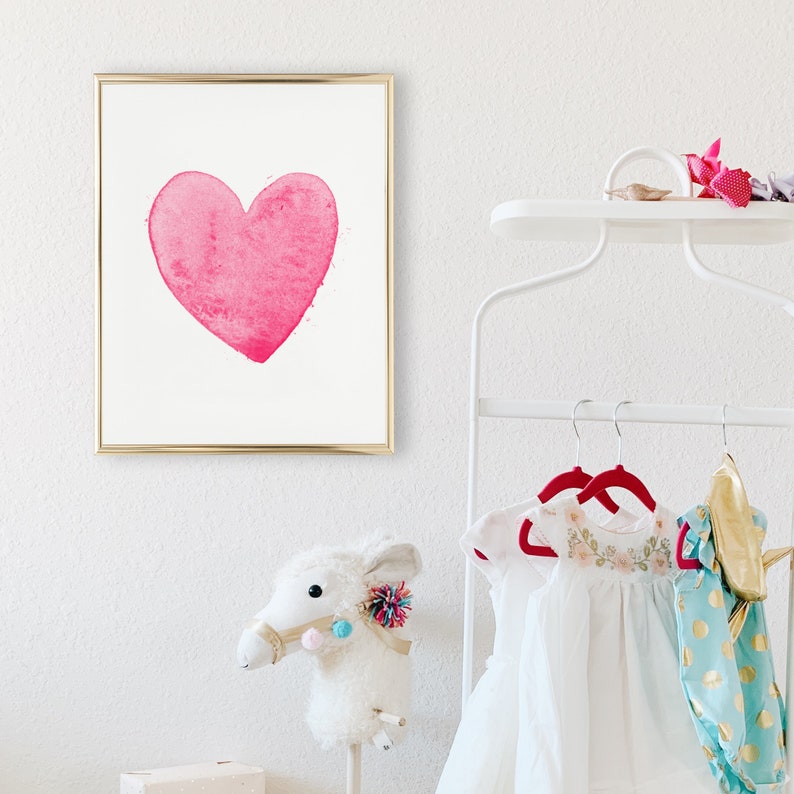 Hot Pink Watercolor Heart Art mural imprimable // Impression téléchargeable, Impression numérique / Hot Pink Heart Nursery Art image 3