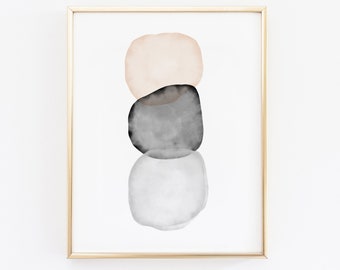 Neutral Abstract Shapes - Printable Wall Art // Downloadable Print, Digital Download Print / Neutral Grey Black Blush Watercolor Painting