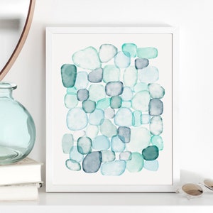 Sea Glass Pieces Watercolor Printable Wall Art // Downloadable Print, Digital Download Print / Blue Green Ocean Watercolor Art zdjęcie 3