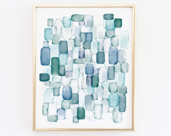 Sea Glass Printable Wall Art // Downloadable Print, Digital Download Print /Blue Green Teal Watercolor Wall Art Print / Nautical Beach Decor