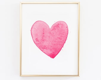 Hot Pink Watercolor Heart - Printable Wall Art // Downloadable Print, Digital Download Print / Hot Pink Heart Nursery Art