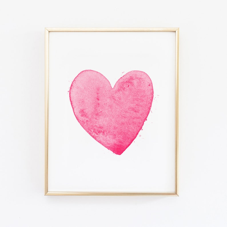 Hot Pink Watercolor Heart Art mural imprimable // Impression téléchargeable, Impression numérique / Hot Pink Heart Nursery Art image 1