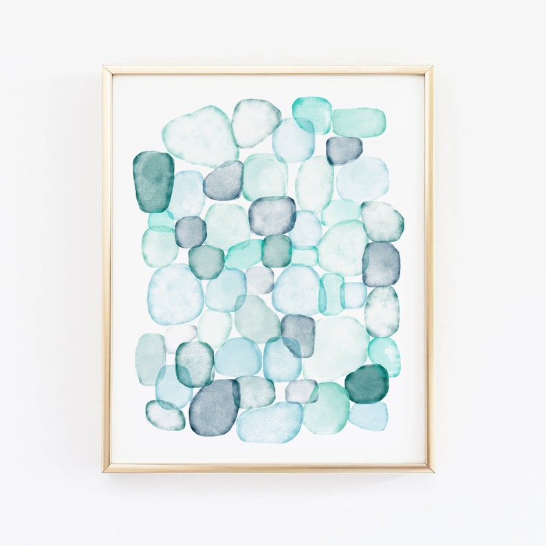 Sea Glass Pieces Watercolor Printable Wall Art // Downloadable Print, Digital Download Print / Blue Green Ocean Watercolor Art image 1