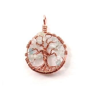 Aquamarine tree-of-life necklace March birthstone jewelry Healing gemstone pendant Christmas gift for wife Family tree jewelry image 3