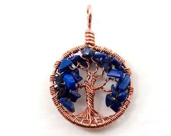 Tree of Life Necklace Pendant Iolite Wire Wrapped Silver September Birthstone 