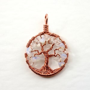 October birthstone necklace Opal jewelry for women Tree-of-life pendant Opalite family tree Christmas gift Gemstone jewelry image 1