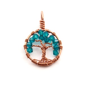 December birthstone, Wire wrapped tree-of-life, Blue necklace, Crystal birthstone, Sacred tree jewelry, Tree-of-life pendant, Pagan jewelry image 1