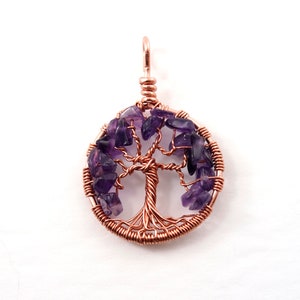 Amethyst tree-of-life pendant February birthstone necklace Christmas gift for mother Family tree jewelry Healing gemstones image 1