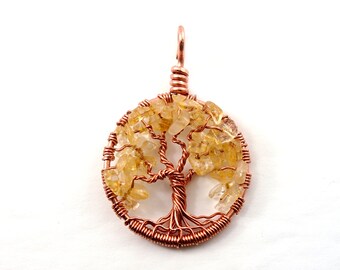 November birthstone necklace ~ Yggdrasil jewelry ~ Citrine tree-of-life ~ Celtic tree pendant ~ Wire wrapped tree-of-life ~ Gemstone jewelry