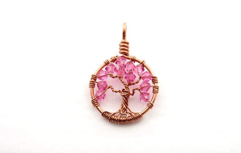 October birthstone necklace, Crystal tree-of-life pendant, Sacred tree jewelry, Wire wrapped tree-of-life, Pagan jewelry, Family necklace image 2