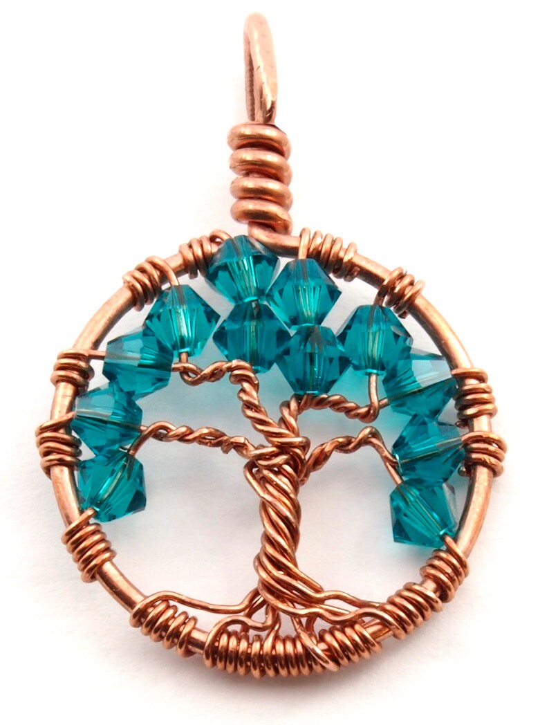 December birthstone, Wire wrapped tree-of-life, Blue necklace, Crystal birthstone, Sacred tree jewelry, Tree-of-life pendant, Pagan jewelry image 6