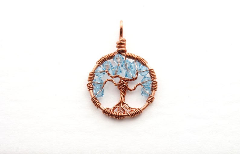 March birthstone, Wire wrapped tree-of-life, Crystal pendant, Aquamarine necklace, Tree-of-life pendant, Yggdrasil, Sacred tree jewelry image 1