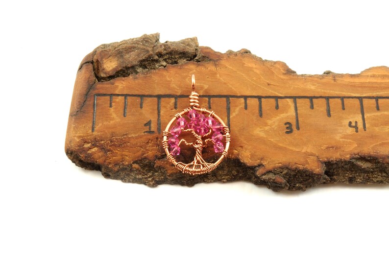 October birthstone necklace, Crystal tree-of-life pendant, Sacred tree jewelry, Wire wrapped tree-of-life, Pagan jewelry, Family necklace image 5