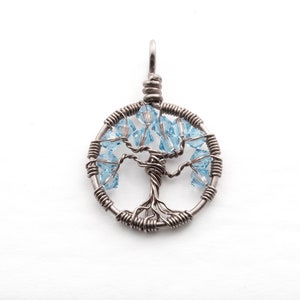 March birthstone, Wire wrapped tree-of-life, Crystal pendant, Aquamarine necklace, Tree-of-life pendant, Yggdrasil, Sacred tree jewelry image 7