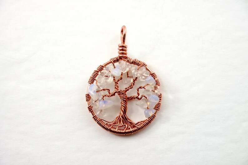 October birthstone necklace Opal jewelry for women Tree-of-life pendant Opalite family tree Christmas gift Gemstone jewelry image 1