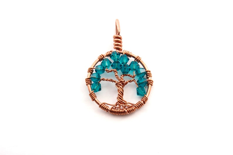 December birthstone, Wire wrapped tree-of-life, Blue necklace, Crystal birthstone, Sacred tree jewelry, Tree-of-life pendant, Pagan jewelry image 1