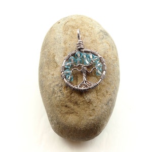 March birthstone, Wire wrapped tree-of-life, Crystal pendant, Aquamarine necklace, Tree-of-life pendant, Yggdrasil, Sacred tree jewelry image 5