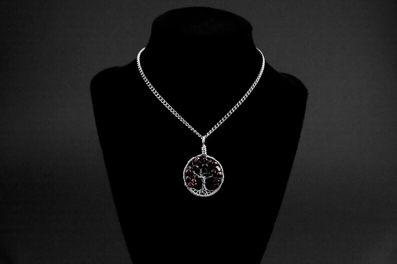 January birthstone necklace Garnet tree-of-life Men's jewelry Christmas gift Gemstone pendant Wire wrapped healing crystals image 6