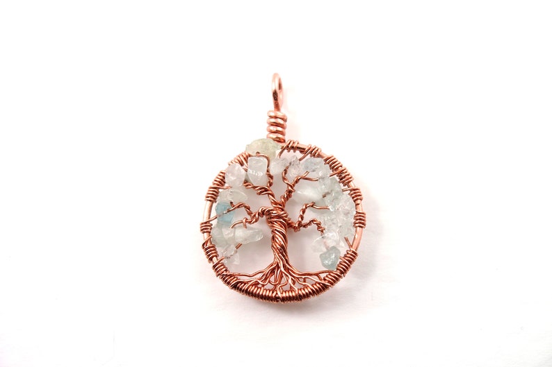 Aquamarine tree-of-life necklace March birthstone jewelry Healing gemstone pendant Christmas gift for wife Family tree jewelry image 3