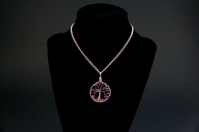 Amethyst tree-of-life pendant February birthstone necklace Christmas gift for mother Family tree jewelry Healing gemstones image 3