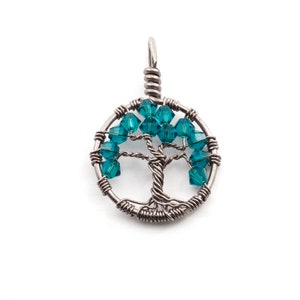 December birthstone, Wire wrapped tree-of-life, Blue necklace, Crystal birthstone, Sacred tree jewelry, Tree-of-life pendant, Pagan jewelry image 7