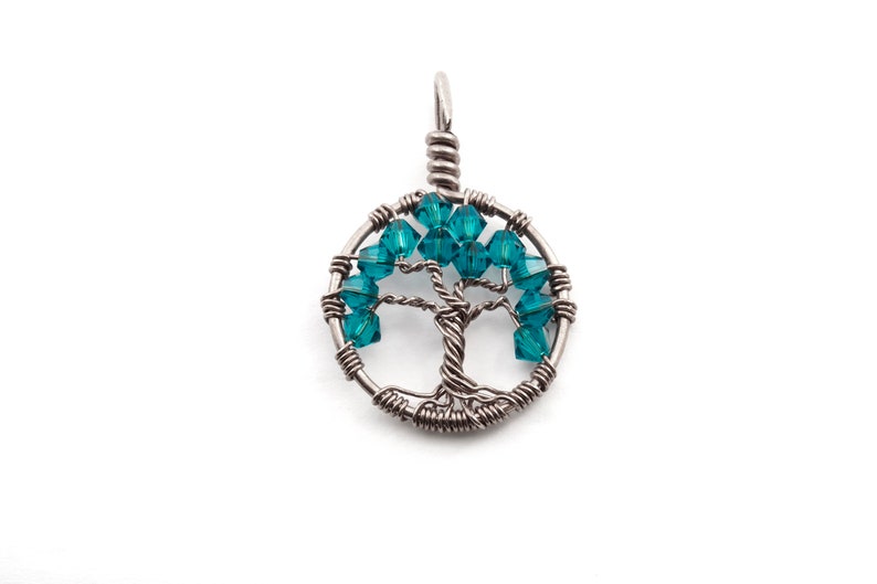 December birthstone, Wire wrapped tree-of-life, Blue necklace, Crystal birthstone, Sacred tree jewelry, Tree-of-life pendant, Pagan jewelry image 7