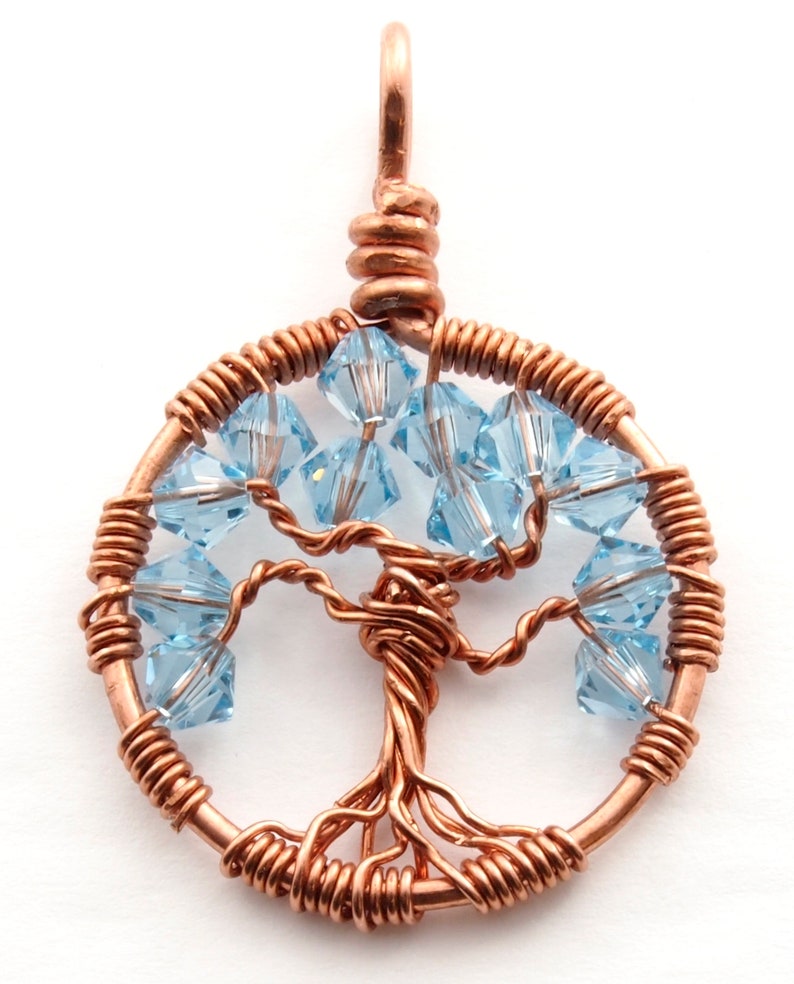 March birthstone, Wire wrapped tree-of-life, Crystal pendant, Aquamarine necklace, Tree-of-life pendant, Yggdrasil, Sacred tree jewelry image 6