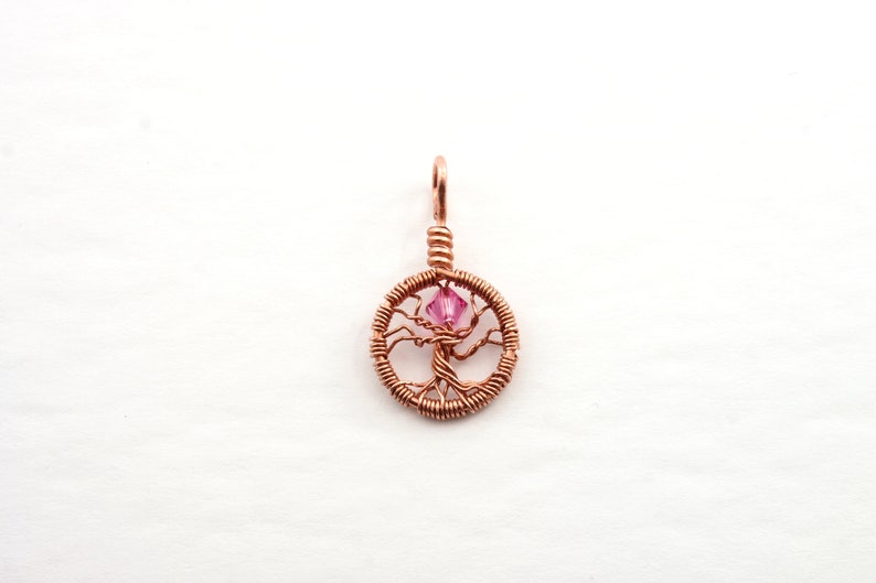 Tiny crystal necklace, Dainty October birthstone necklace, Wire wrapped tree-of-life pendant, Delicate birthstone jewelry, Yggdrasil jewelry image 1