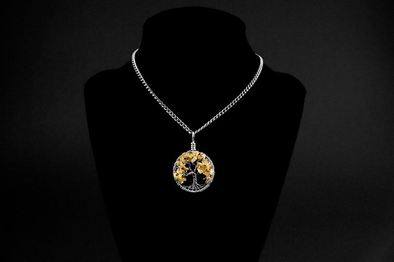 November birthstone necklace Yggdrasil jewelry Citrine tree-of-life Celtic tree pendant Wire wrapped tree-of-life Gemstone jewelry image 6
