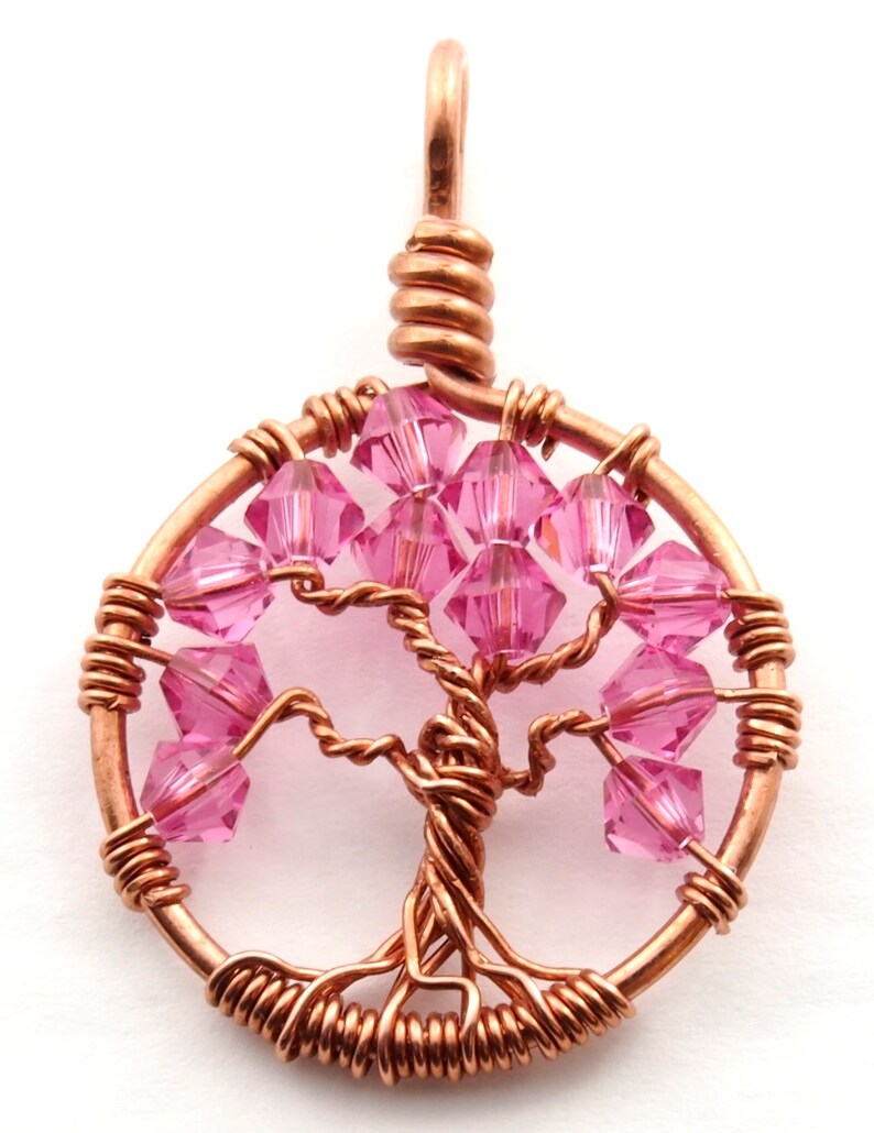 October birthstone necklace, Crystal tree-of-life pendant, Sacred tree jewelry, Wire wrapped tree-of-life, Pagan jewelry, Family necklace image 7