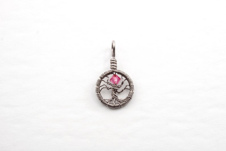 Tiny crystal necklace, Dainty October birthstone necklace, Wire wrapped tree-of-life pendant, Delicate birthstone jewelry, Yggdrasil jewelry image 5