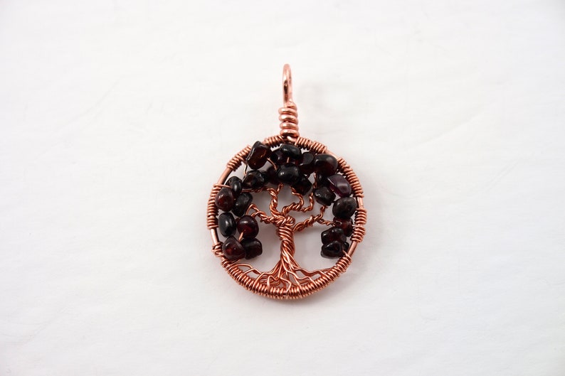 January birthstone necklace Garnet tree-of-life Men's jewelry Christmas gift Gemstone pendant Wire wrapped healing crystals image 1