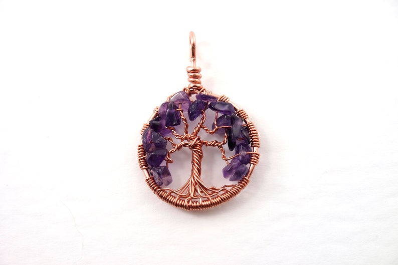 Amethyst tree-of-life pendant February birthstone necklace Christmas gift for mother Family tree jewelry Healing gemstones image 1