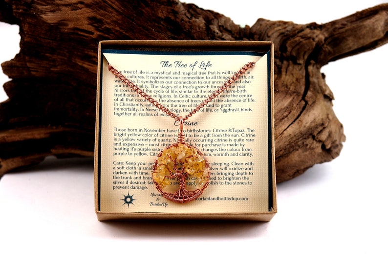 November birthstone necklace Yggdrasil jewelry Citrine tree-of-life Celtic tree pendant Wire wrapped tree-of-life Gemstone jewelry image 5