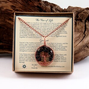 January birthstone necklace Garnet tree-of-life Men's jewelry Christmas gift Gemstone pendant Wire wrapped healing crystals image 5