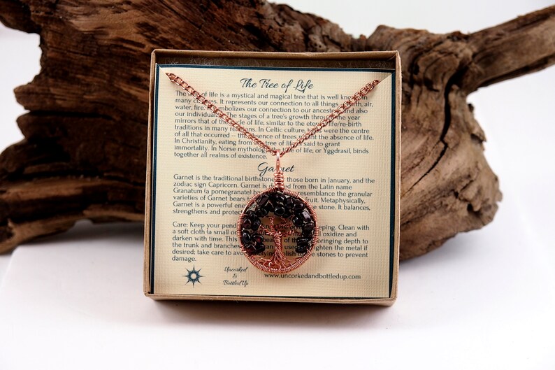 January birthstone necklace Garnet tree-of-life Men's jewelry Christmas gift Gemstone pendant Wire wrapped healing crystals image 5