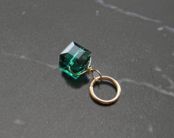 Emerald Swarovski Crystal Cube Wire Wrapped Bead Charm Pendant