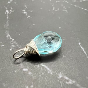 Aquamarine Quartz Wire Wrapped Gemstone Drop Charm Pendant