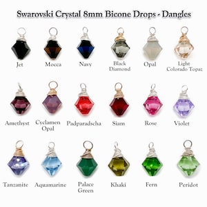 Swarovski Crystal 8mm Bicone Wire Wrapped Drops Charms for your Necklace, Bracelet, Earrings