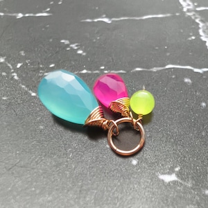 Trio Gemstone Pendant · Sea Blue · Hot Pink · Lime Chalcedony