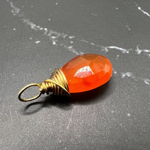 Carnelian Wire Wrapped Gemstone Drop Charm Pendant