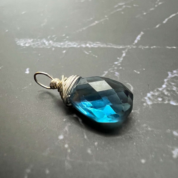 London Blue Quartz Wire Wrapped Gemstone Drop Charm Pendant