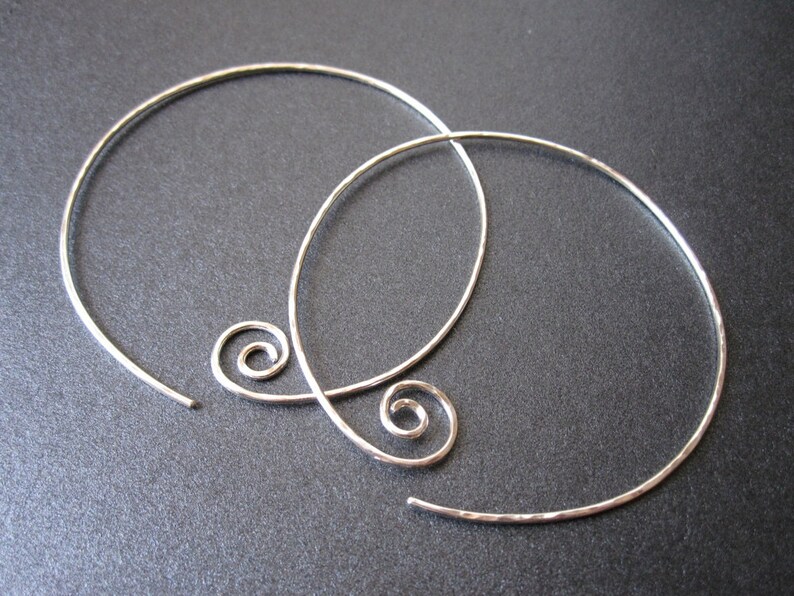 Rose Gold Free Drops Gold Filled X-LARGE SWIRL HOOPS Hammered Interchangeable Earrings for charms Sterling Silver