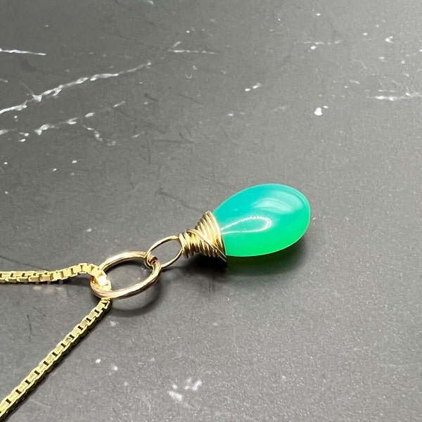 Smooth Chrysoprase Wire Wrapped Gemstone Pendant