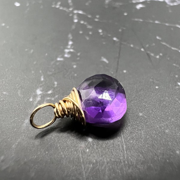 Petite Purple Amethyst Wire Wrapped Gemstone Drop Charm Pendant