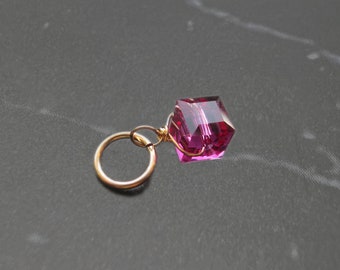 Fuchsia Swarovski Crystal Cube Wire Wrapped Bead Charm Pendant