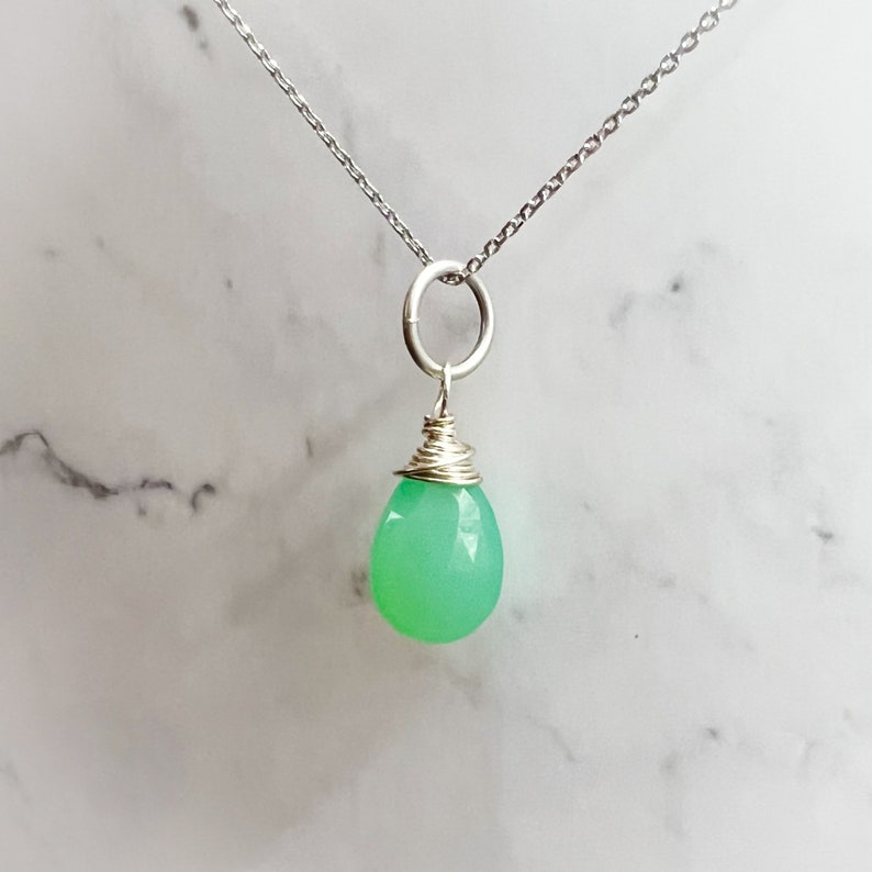 Faceted Chrysoprase Wire Wrapped Gemstone Pendant image 3