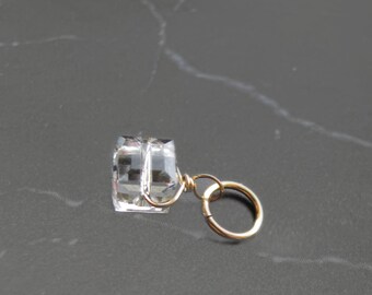 Clear Swarovski Crystal Cube Wire Wrapped Bead Charm Pendant